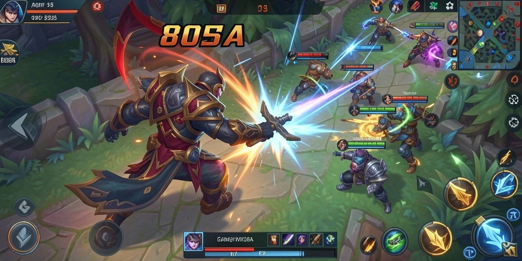 Tampilan gameplay seru dalam arena MOBA 8055.