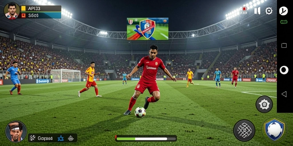 Tampilan gameplay menegangkan dalam API33 dengan aksi sepak bola yang seru.