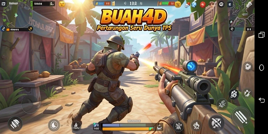 Gameplay mendebarkan dalam BUAH4D dengan aksi tembak-menembak yang intens.