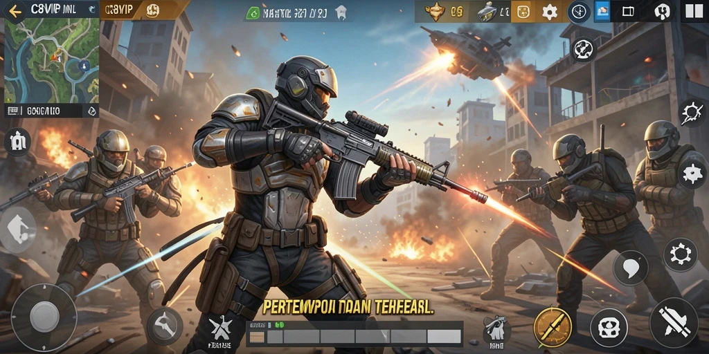 Tampilan gameplay C8VIP yang intens dan kompetitif dalam pertempuran Battle Royale.