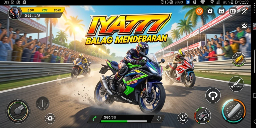 Tangkapan layar utama IYA777 menampilkan aksi balap motor yang seru.