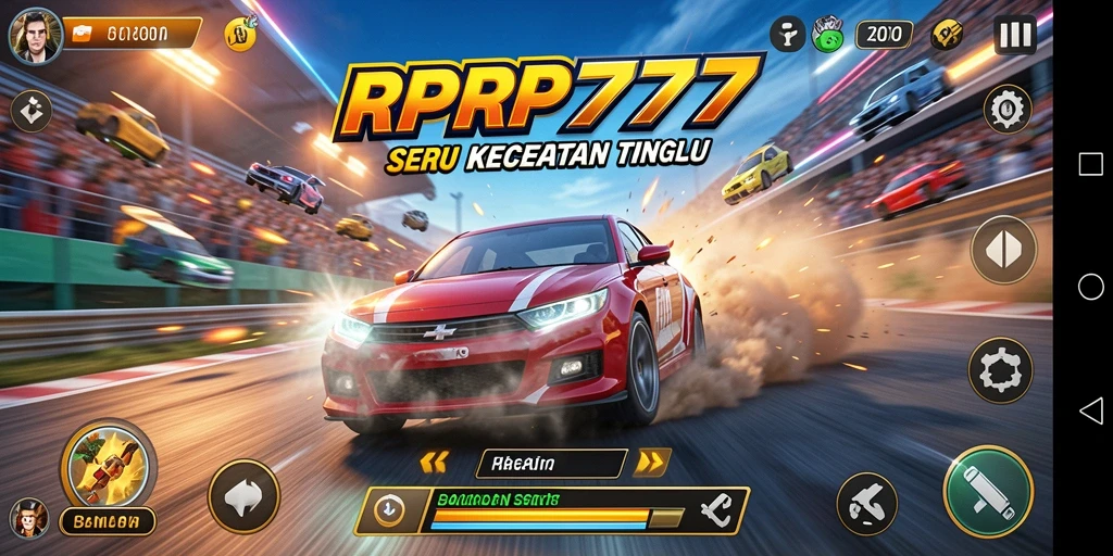 Screenshot gameplay RPRP777 menunjukkan aksi balap yang mendebarkan dan grafis yang menakjubkan.