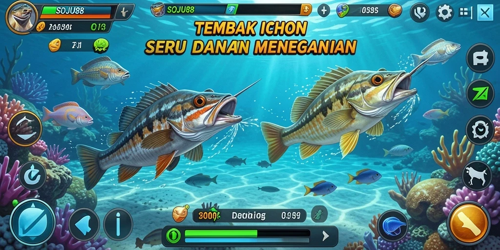 Tampilan menarik dalam permainan Tembak Ikan SOJU88 saat menangkap ikan.