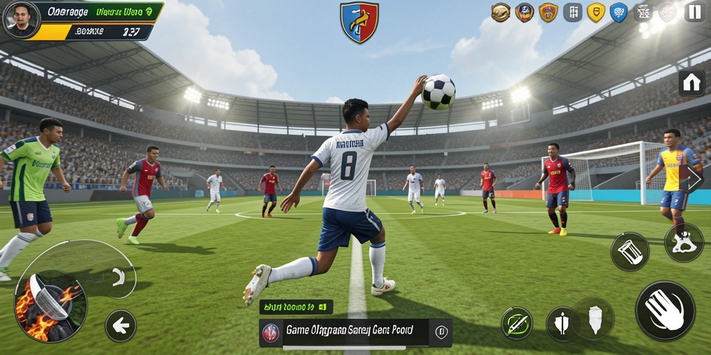 Tampilan gameplay V07 menunjukkan aksi olahraga yang mendebarkan.