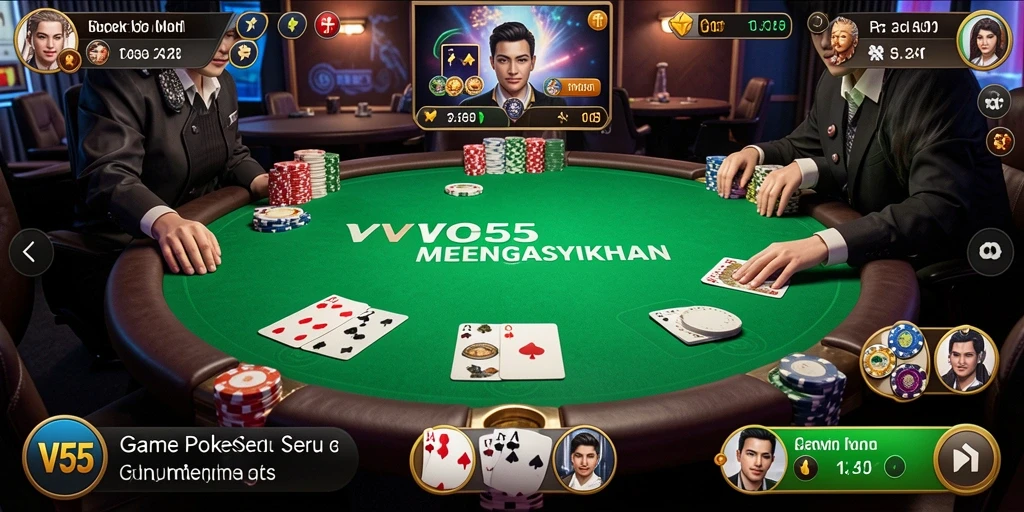 Tampilan gameplay VC55 yang mendebarkan dalam permainan Poker.